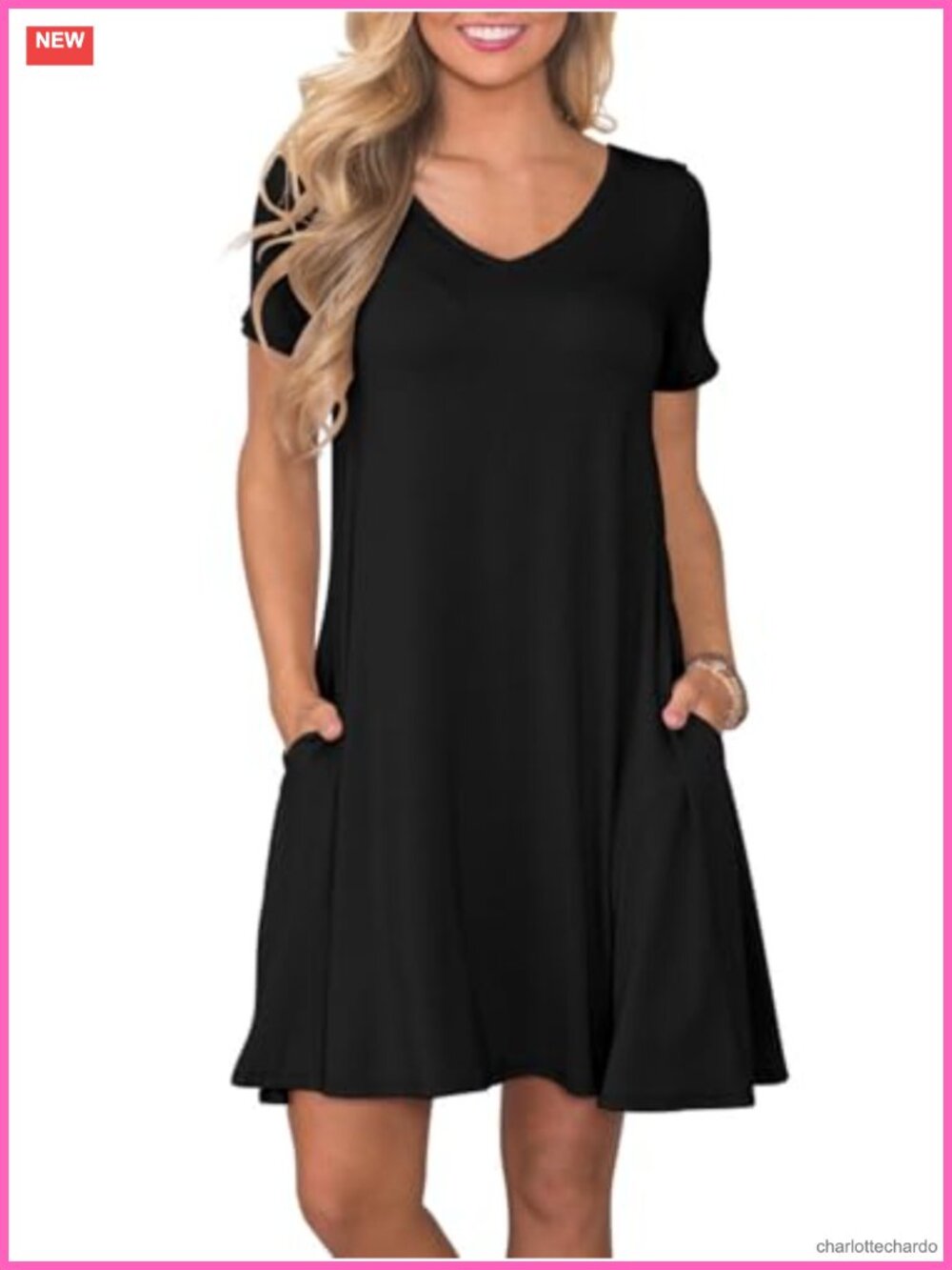 Women's Casual T Shirt Dress Short Sleeve Swing Dress with Pockets